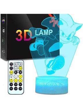 NEW 3D Sonic Hedgehog Anime Night Light LED Illusion Lamp Multi Color Table Lamp